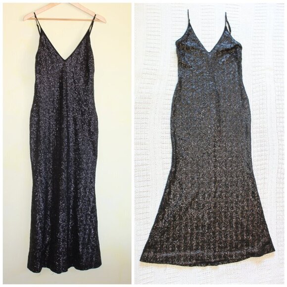Dress The Population Black Sequin Maxi Dress size L Mermaid sleeveless Sparkly - Picture 1 of 13
